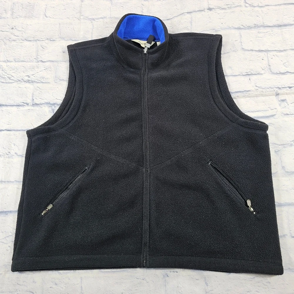Eddie Bauer Fleece Vest Women L Black Blue Zip Sleeveless Gorpcore Warm VTG USA